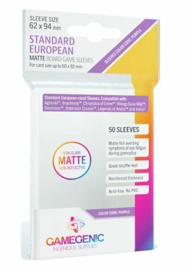 Standard European Card Game Sleeves MATTE (62x94mm) Non-glare (50)